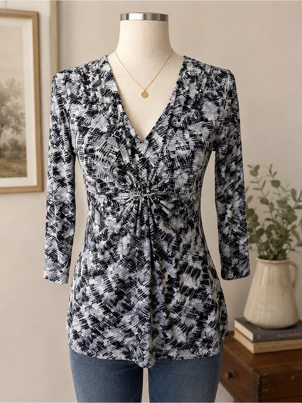 Abstract Print Ruched Tunic Top blouse small